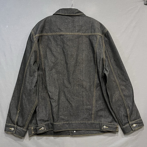 Denim Trucker Jacket Mens 4XL Blac Biker Grunge Trust Jeans Big & Tall Coat - Picture 5 of 8